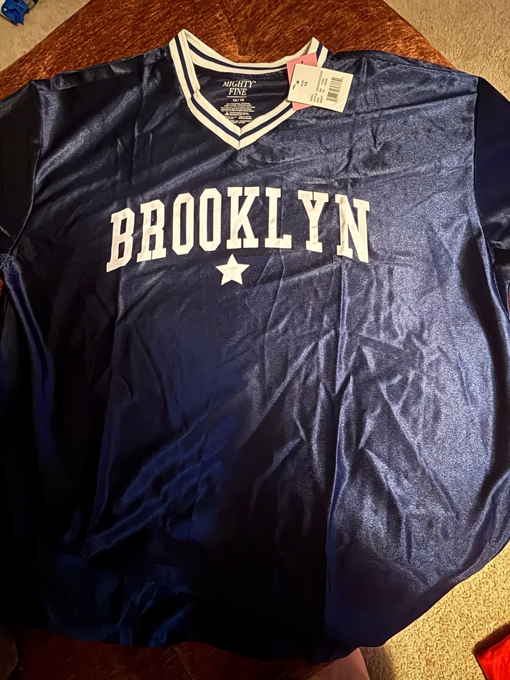 Mighty Fine Navy and White Striped V-Neck Jersey